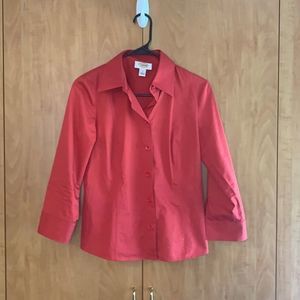 Talbots 4 Pink/Red button down shirt 1/2 sleeve